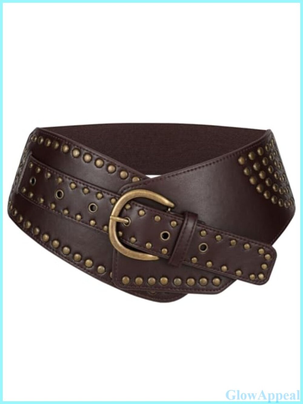 Women Vintage Wide Elastic Waist Belt Studded Rivet Buckle Stretch Faux Leather